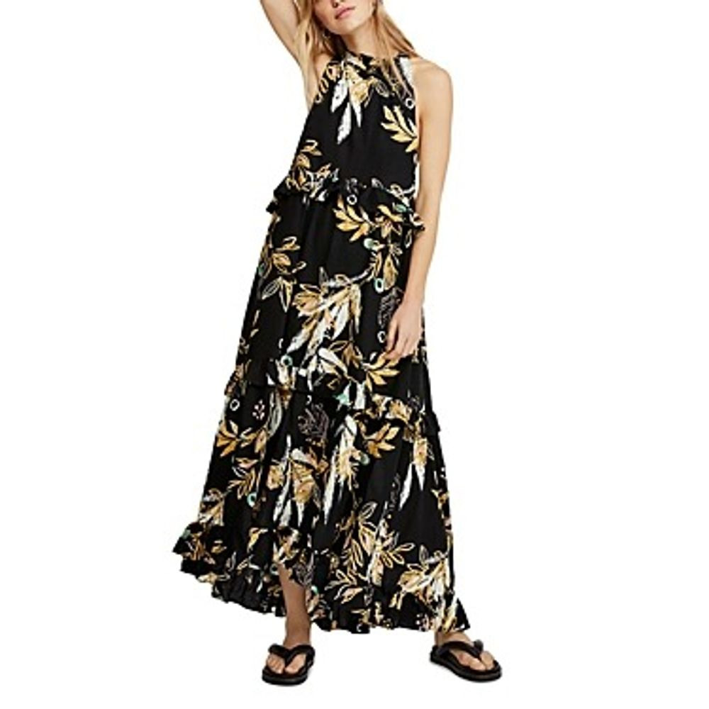 Free People Anita Ruffle High/low Maxi Dress Black